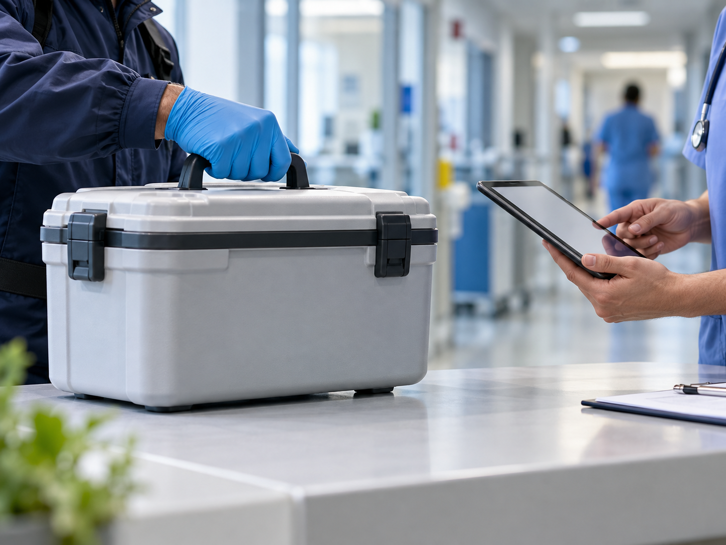 Concept image of a medical shipment handoff